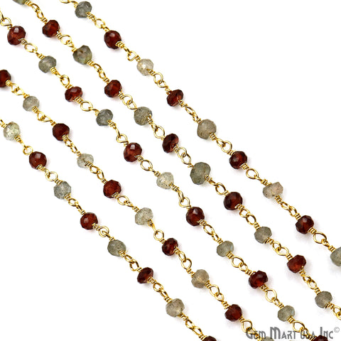 Garnet & Labradorite Faceted Beads 3-3.5mm Gold Plated Gemstone Rosary Chain