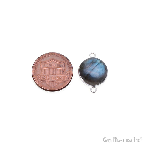 Flashy Labradorite Cabochon 13mm Round Double Bail Silver Plated Gemstone Connector