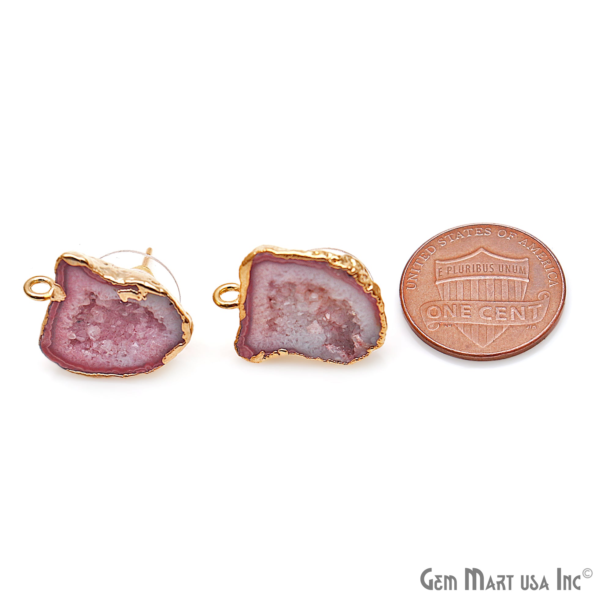 DIY Agate Slice Geode Druzy 21x15mm Gold Electroplated Loop Connector Studs Earrings - GemMartUSA