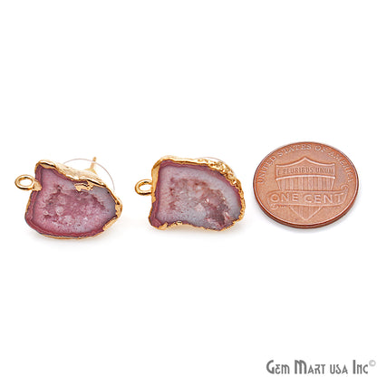 DIY Agate Slice Geode Druzy 21x15mm Gold Electroplated Loop Connector Studs Earrings - GemMartUSA