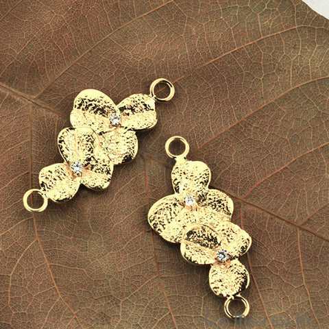 Cubic Zircon Pave 'Orchid Leaf' Gold Vermeil Charm For Bracelet & Pendants - GemMartUSA