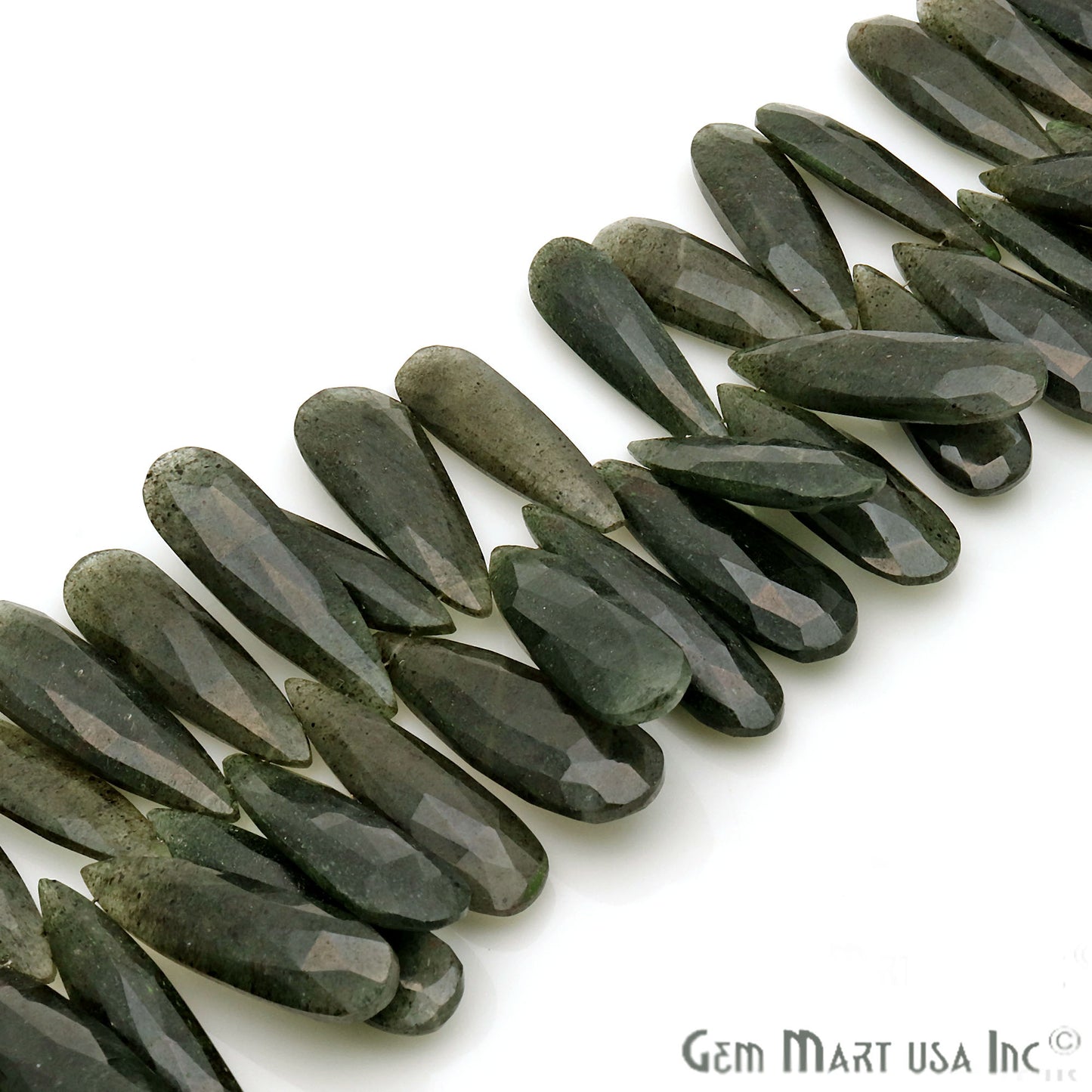 Black Aventurine Pears 36x11mm Crafting Beads Gemstone Briolette Strands 8 Inch - GemMartUSA