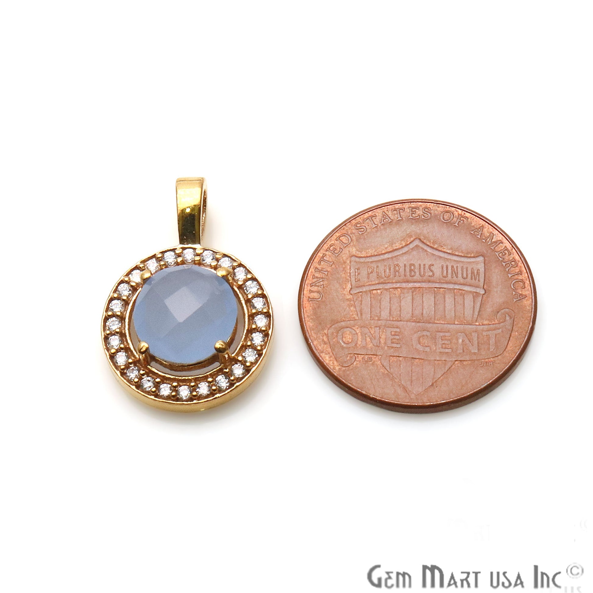 Round 20x13mm Cubic Zircon Gold Plated Gemstone DAngel Pendant (Pick Your Gemstone) - GemMartUSA