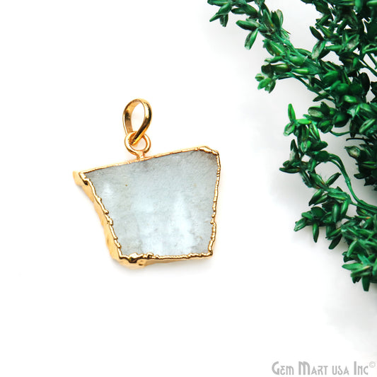 Aquamarine Free Form shape 26x25mm Gold Electroplated Gemstone Single Bail Pendant