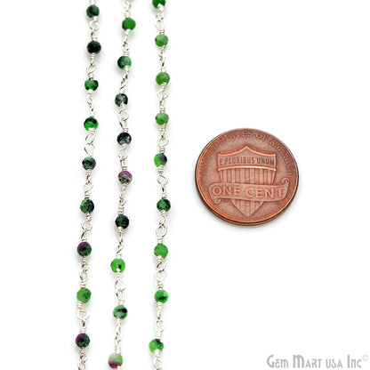 Ruby Zoisite 2-2.5mm Tiny Beads Silver Plated Wire Wrapped Rosary Chain