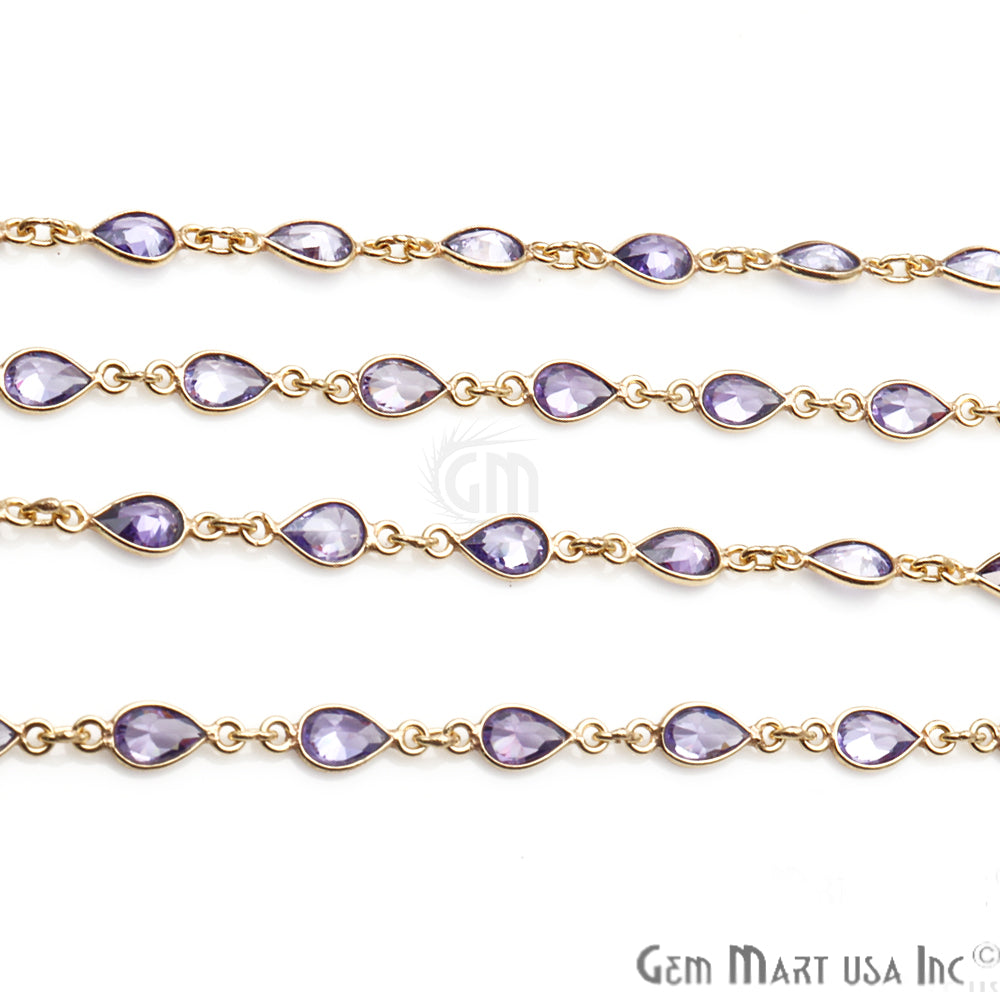 Amethyst 6x4mm Pear Shape Gold Plated Continuous Connector Chain - GemMartUSA