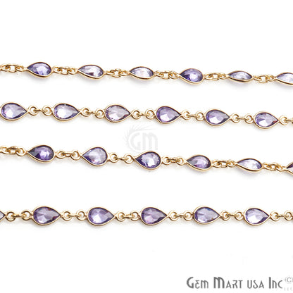 Amethyst 6x4mm Pear Shape Gold Plated Continuous Connector Chain - GemMartUSA