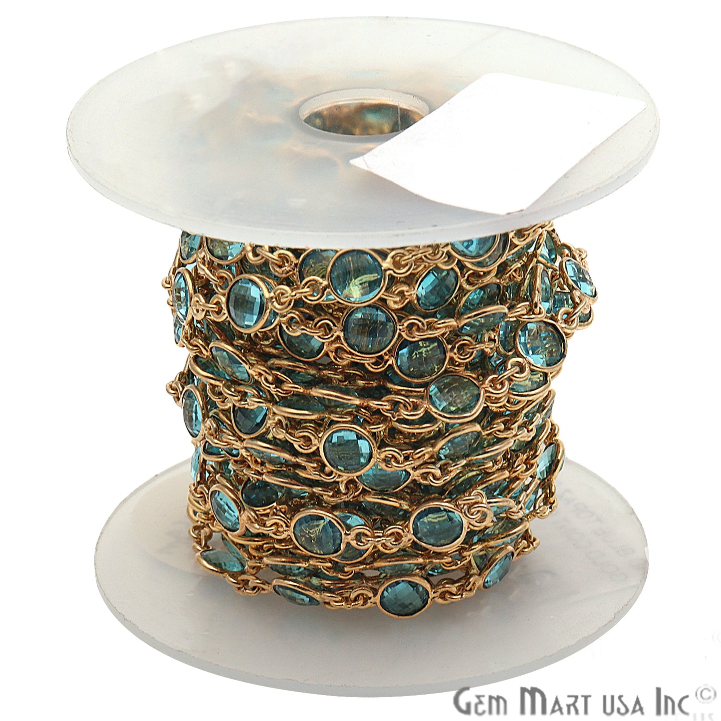 Blue Topaz 5mm Bezel Link Gold Plated Continuous Connector Chain - GemMartUSA