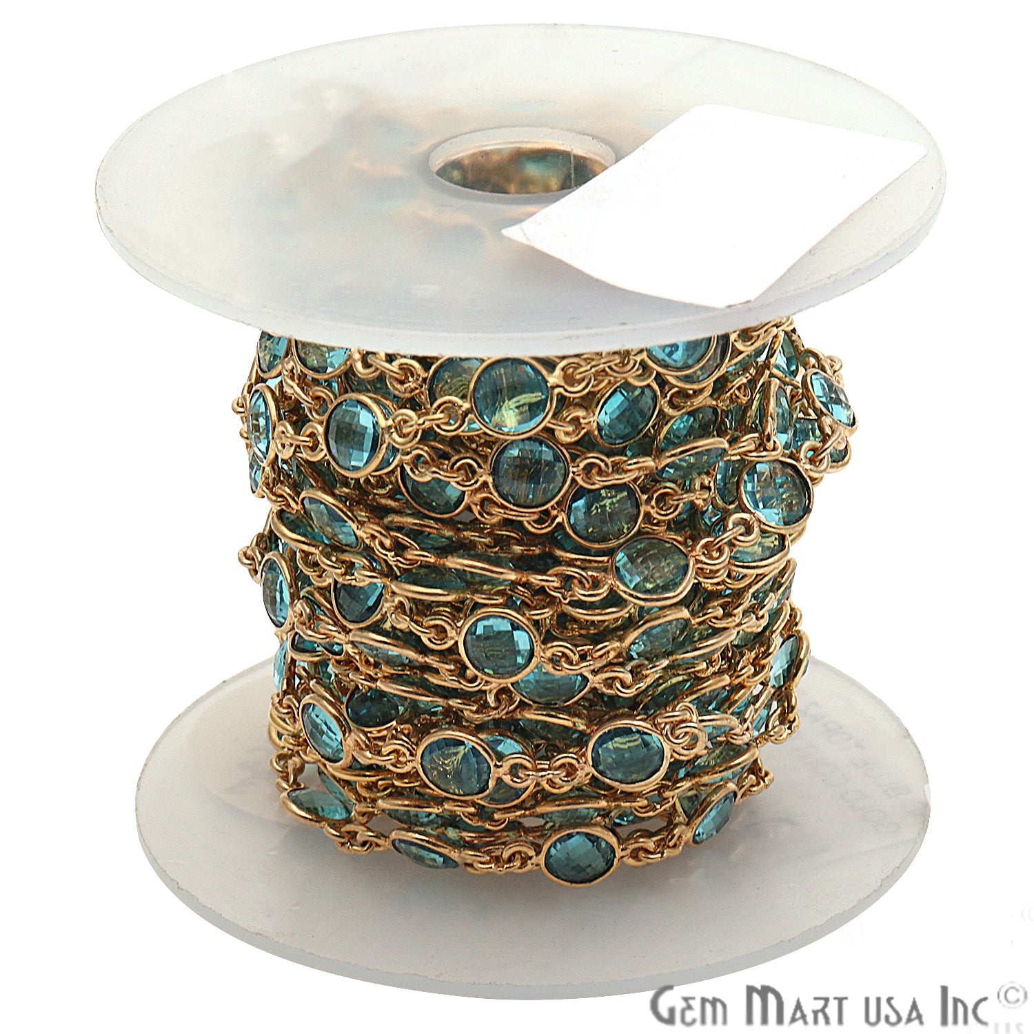 Blue Topaz 5mm Bezel Link Gold Plated Continuous Connector Chain - GemMartUSA