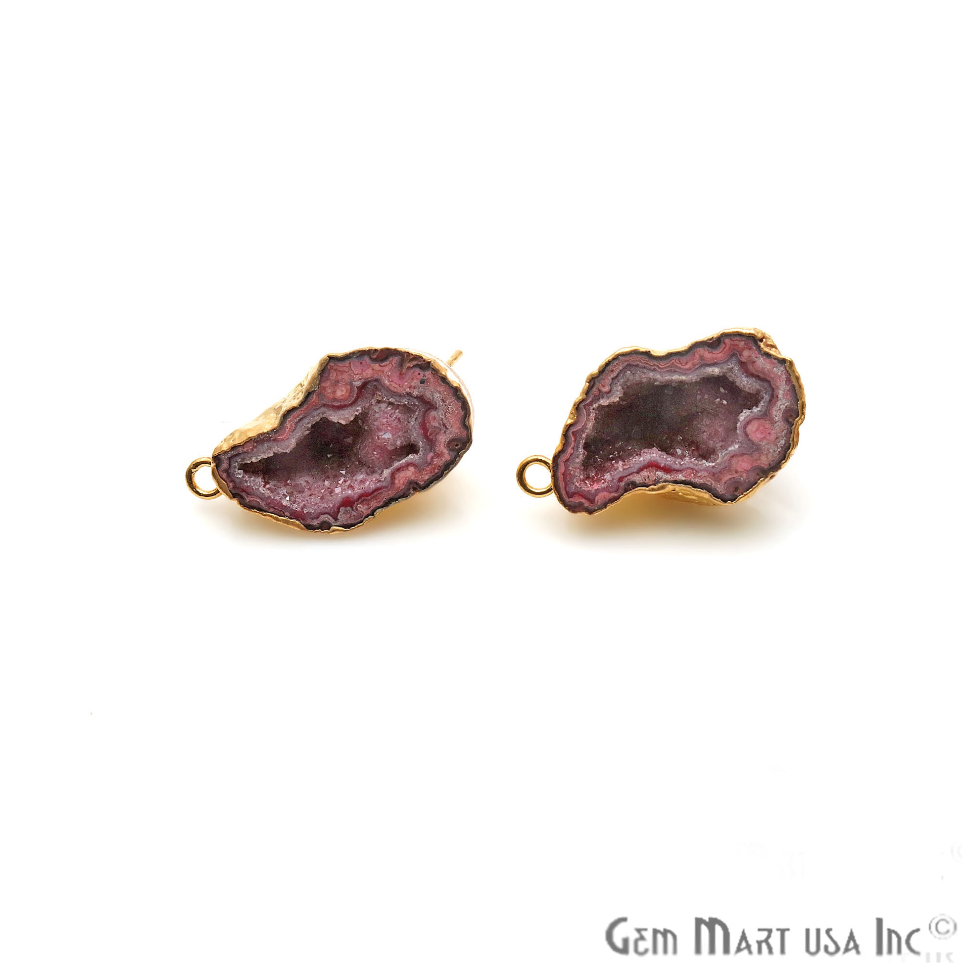 DIY Geode Druzy 25x17mm Gold Electroplated Loop Connector Studs Earrings - GemMartUSA