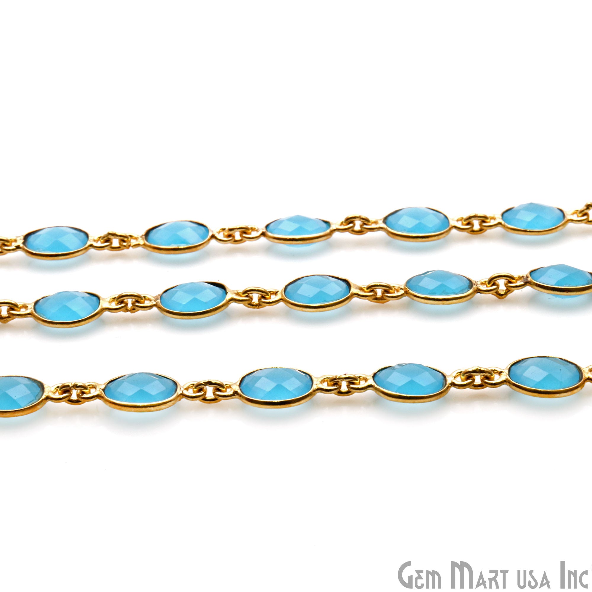 Sky Blue Chalcedony 7x5mm Oval Shape Gold Plated Connector Chain - GemMartUSA