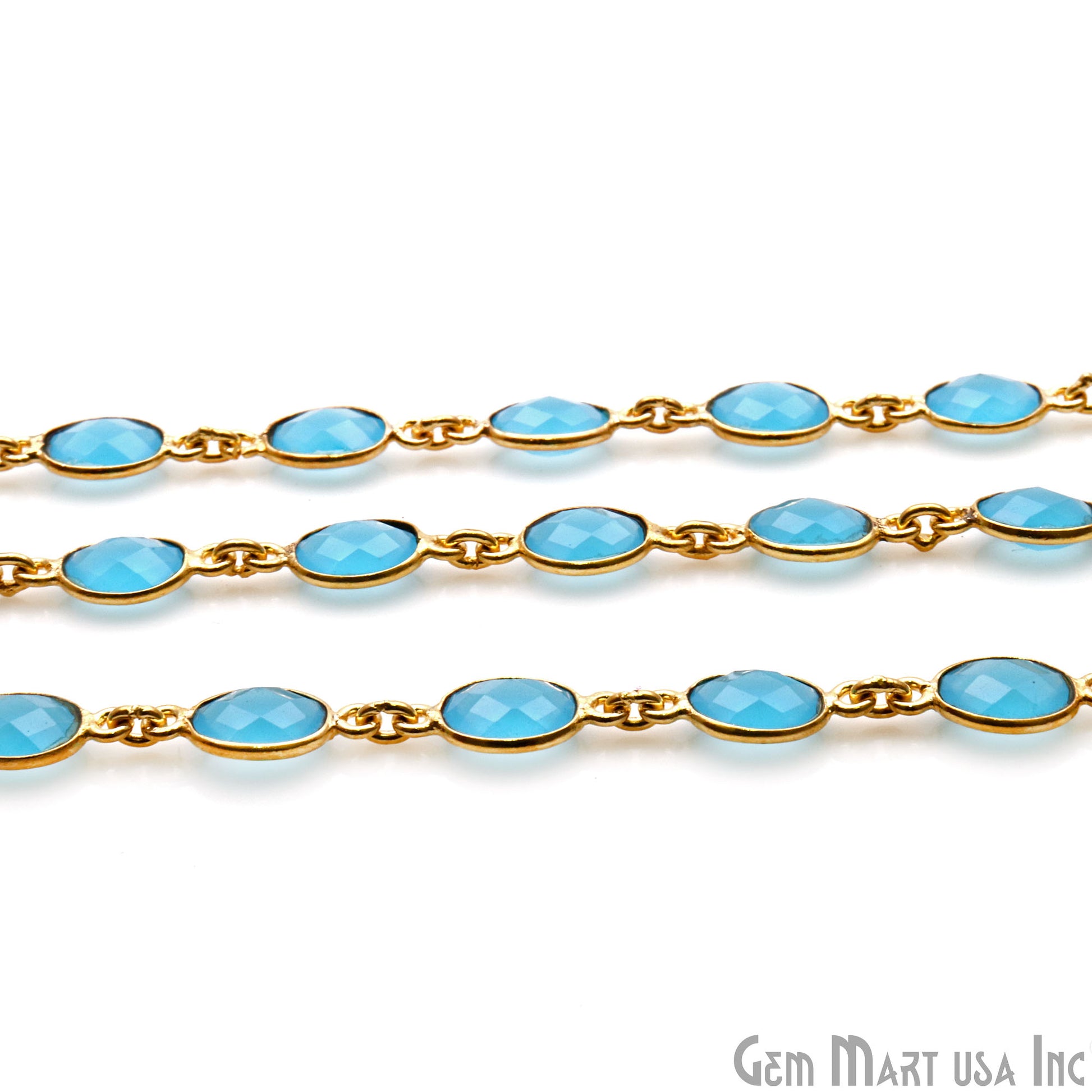 Sky Blue Chalcedony 7x5mm Oval Shape Gold Plated Connector Chain - GemMartUSA