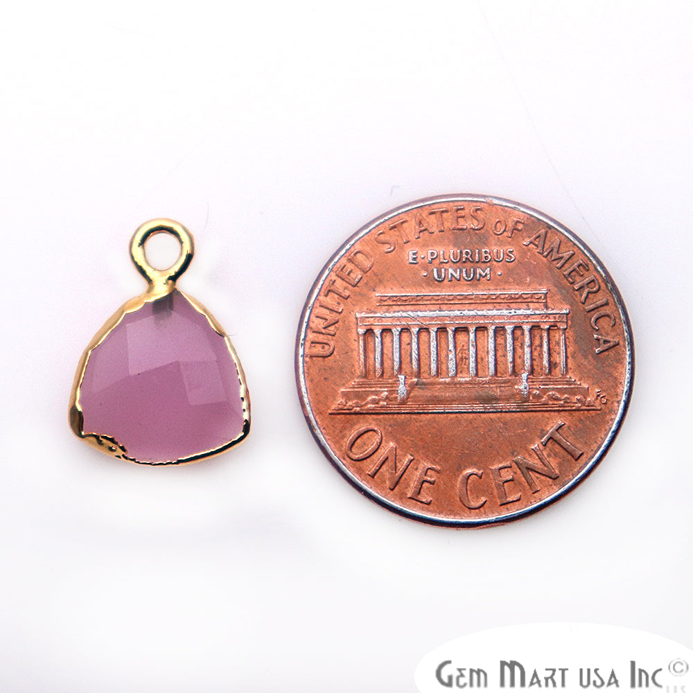Rose Chalcedony 10mm Trillion Gold Electroplated Single Bail Gemstone Connector - GemMartUSA