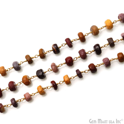 Mookaite Faceted Beads 6-7mm Gold Plated Wire Wrapped Rosary Chain