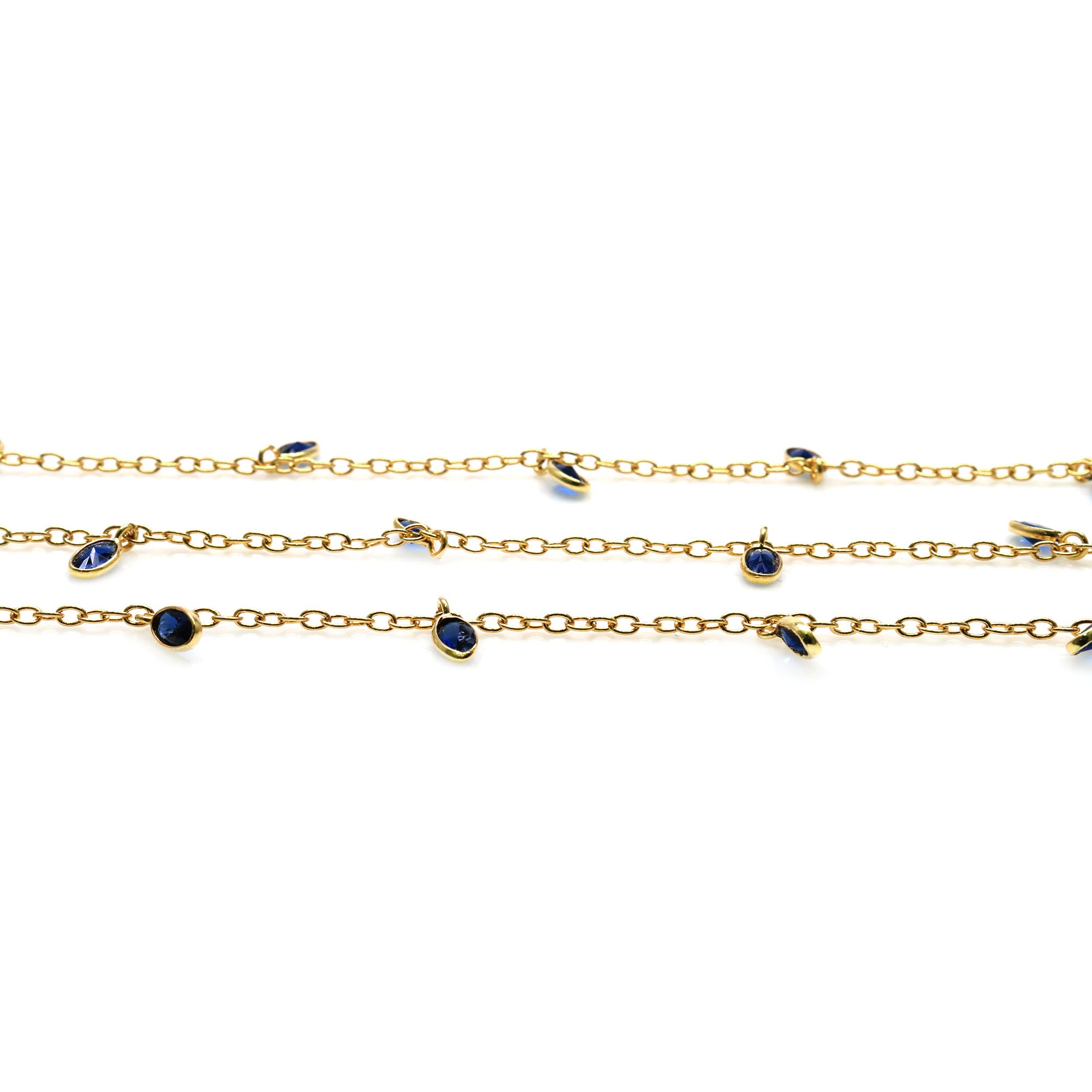 Sapphire Oval 5x3mm Gold Plated Bezel Connector Dangle Rosary Chain