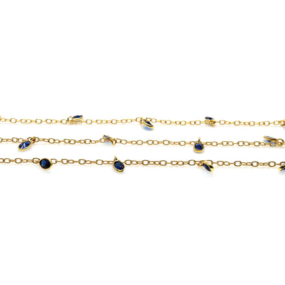 Sapphire Oval 5x3mm Gold Plated Bezel Connector Dangle Rosary Chain