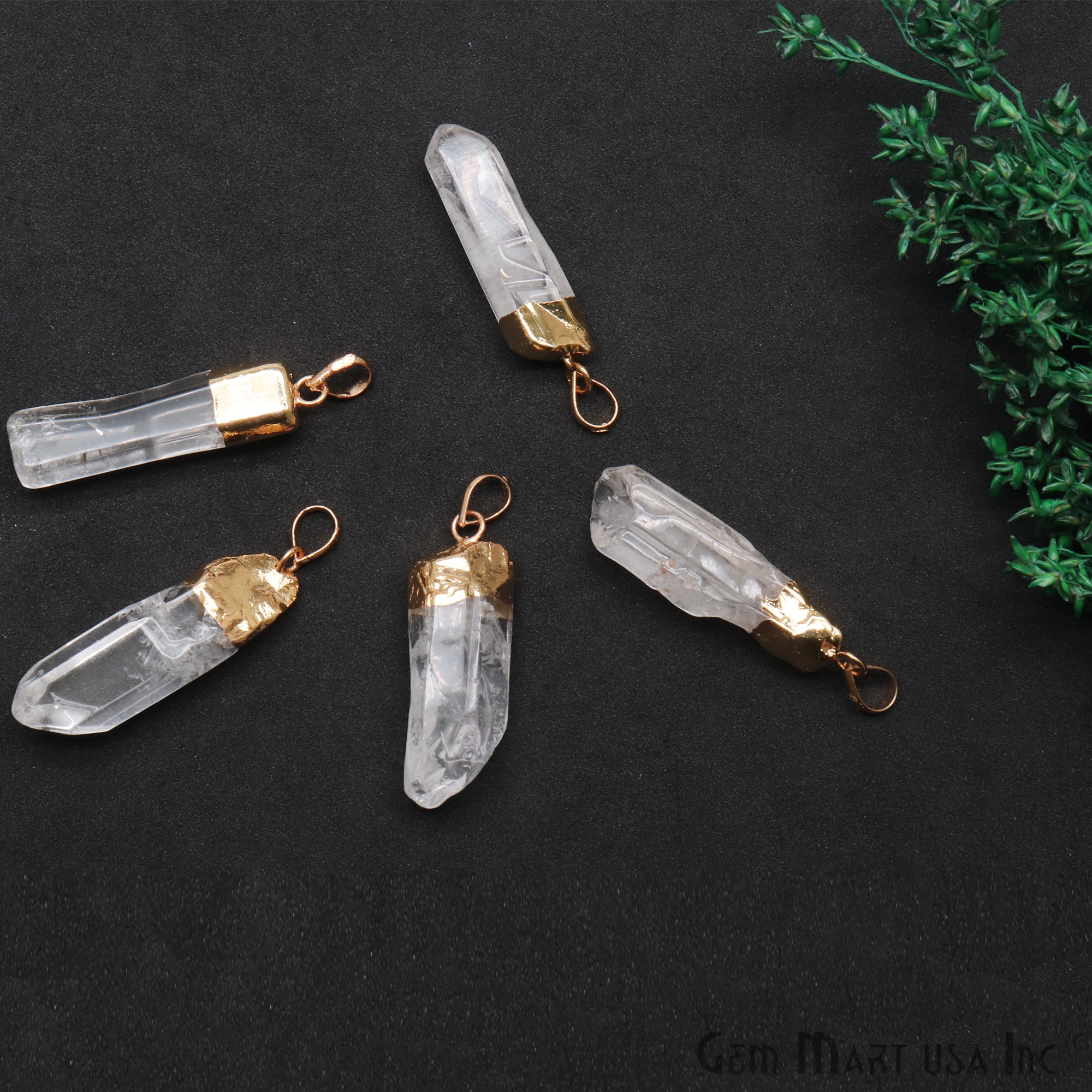 Crystal Point Pencil Pendant, 42x9mm 24k Gold Plated Gemstone Point Pencil Charm Pendant(GPCL-14046)