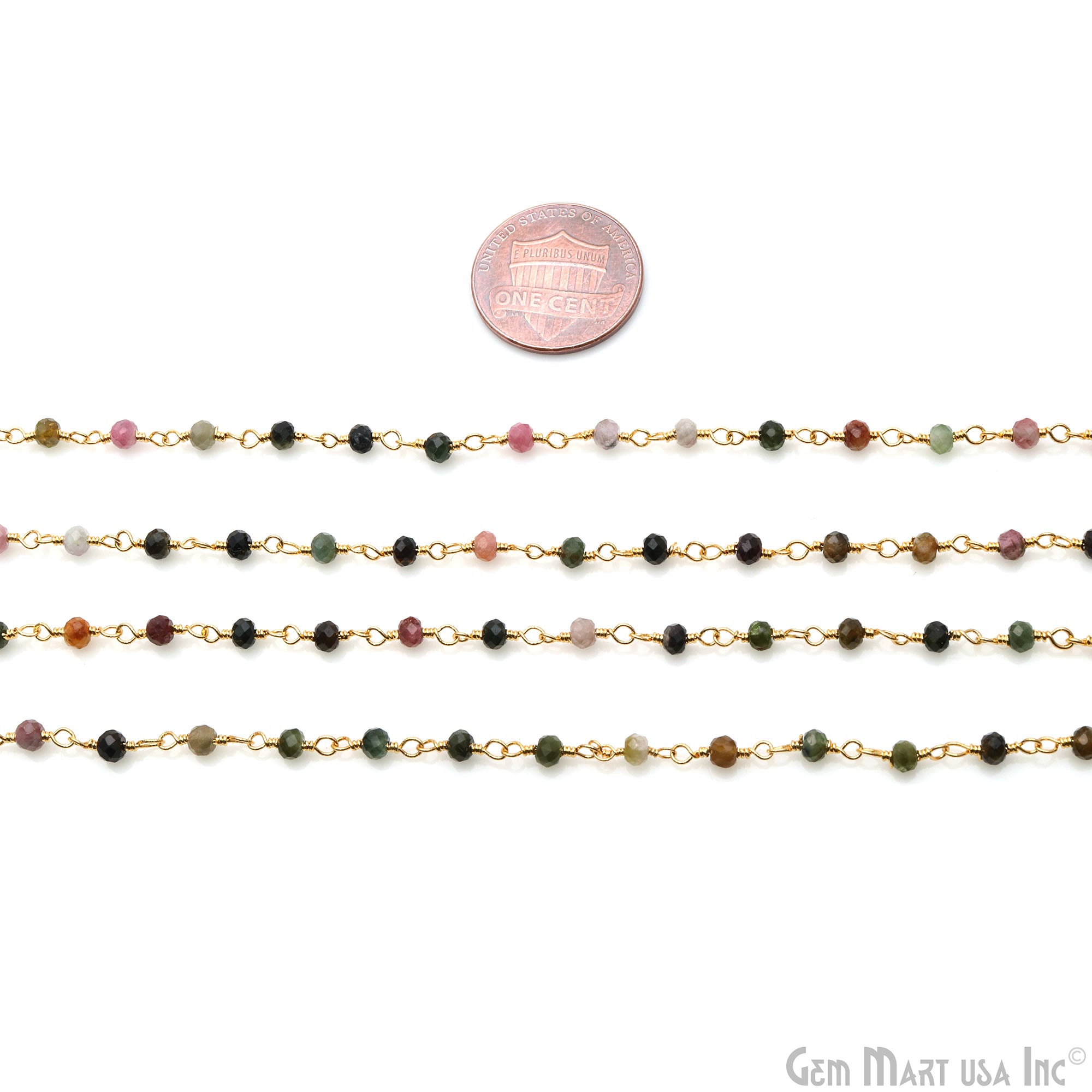 Tourmaline Gold Plated Wire Wrapped Beads Rosary Chain (763937095727)