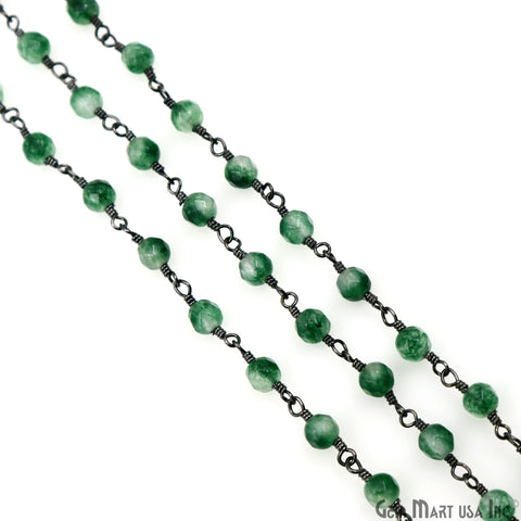 Emerald Jade Faceted Beads 4mm Oxidized Wire Wrapped Rosary Chain