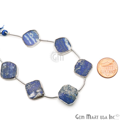 Lapis Free Form 18x15mm Silver Edged Crafting Beads Gemstone Strands 9INCH - GemMartUSA