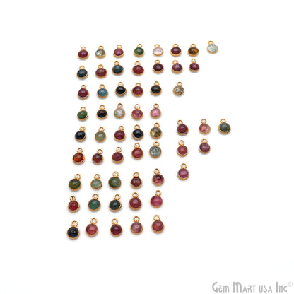 5PC Lot Multi Tourmaline Cabochon Round 5mm Gold Plated Single Bail Gemstone Connector