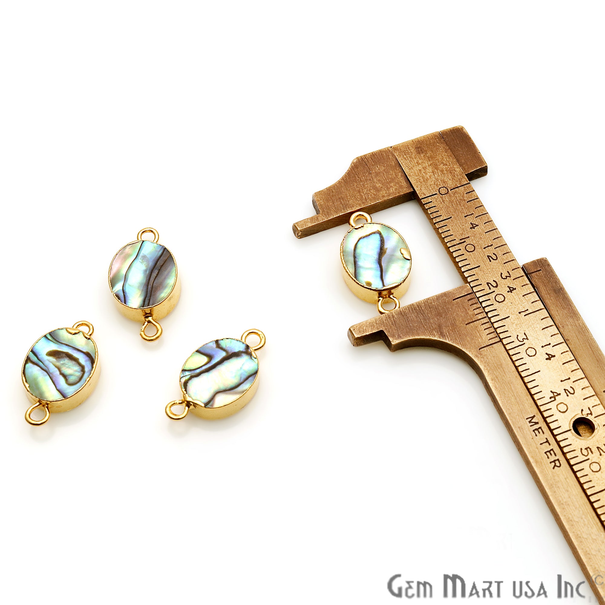 Abalone Shell 10x12mm Oval Double Bail Gold Electroplated Connector - GemMartUSA