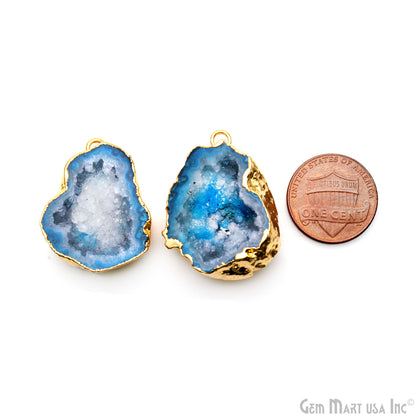 Geode Druzy 29x22mm Organic Gold Electroplated Single Bail Gemstone Earring Connector 1 Pair