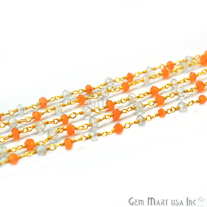 Carnelian With Crystal Gemstone Beaded Gold Wire Wrapped Rosary Chain