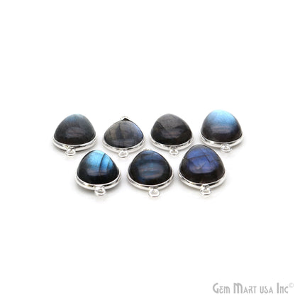 Flashy Labradorite Cabochon 12x16mm Pears Double Bail Silver Plated Gemstone Connector