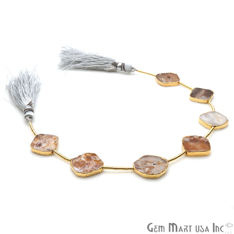 Brown Opal Free Form 18x15mm Gold Edged Crafting Beads Gemstone Strands 9INCH - GemMartUSA