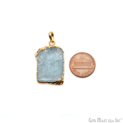 Aquamarine Free Form shape 33x20mm Gold Electroplated Gemstone Single Bail Pendant