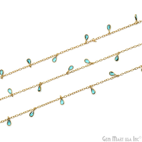 Apatite Pear Bezel 5x4mm Gold Plated Dangle Fancy Rosary Chain