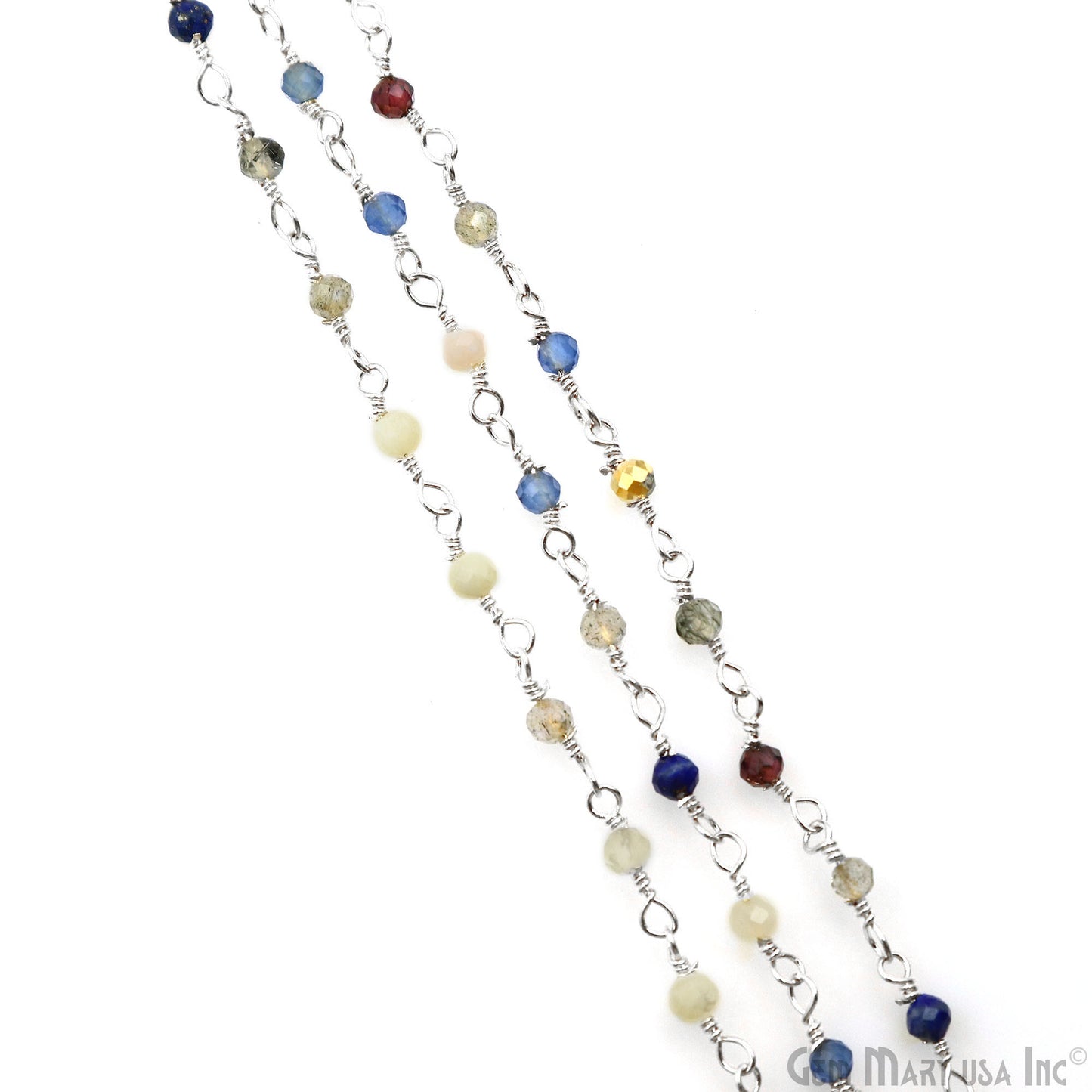 Multi Stone Faceted Beads 2-2.5mm Silver Plated Rosary Chain