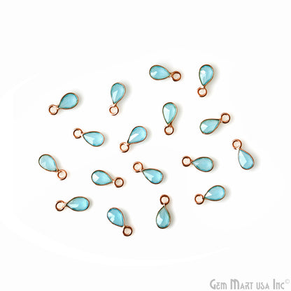 5pc Lot Sky Blue Chalcedony Pears 4x3mm Rose Gold Plated Single Bail Brilliant Cut Gemstone Connector