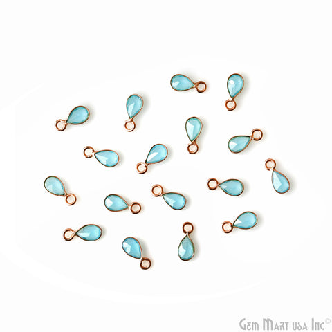 5pc Lot Sky Blue Chalcedony Pears 4x3mm Rose Gold Plated Single Bail Brilliant Cut Gemstone Connector