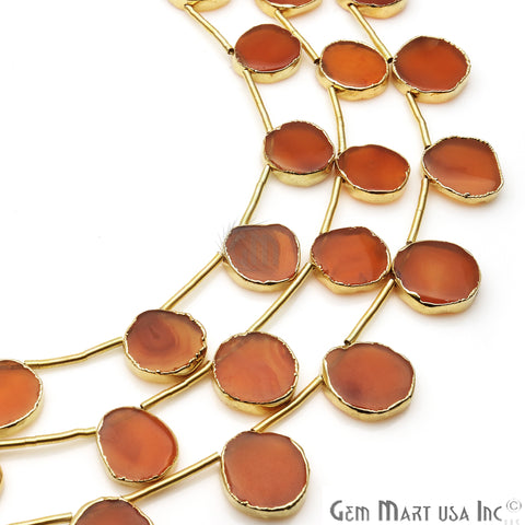 Carnelian Free Form Gold Electroplated 18x15mm Crafting Beads Gemstone 9 Inch Strands - GemMartUSA