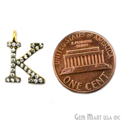 K' Alphabet Charm CZ Pave Gold Vermeil Charm for Bracelet & Pendants - GemMartUSA