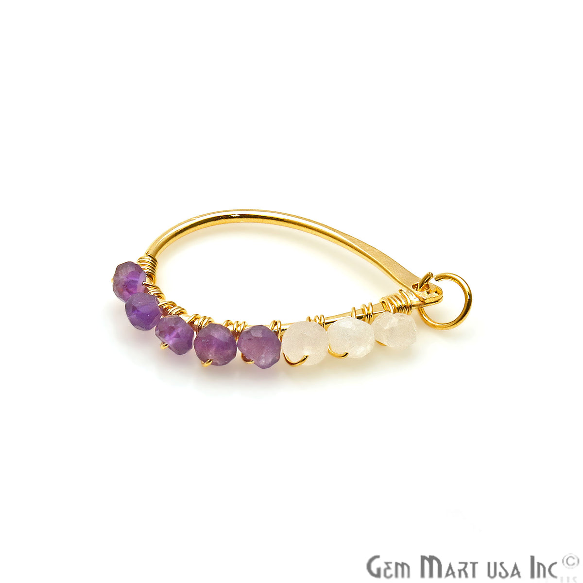 DIY Rainbow & Amethyst 27x20mm Gold Plated Wire Wrapped Connector