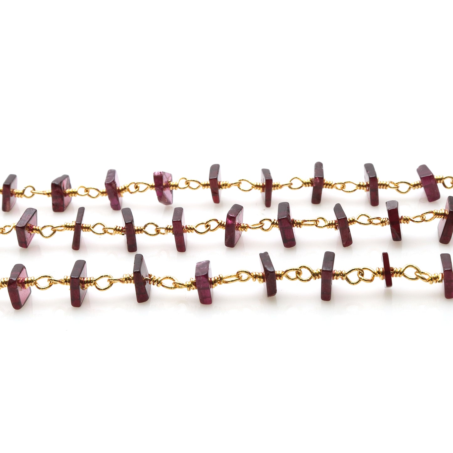 Garnet Square Beads 4-5mm Gold Wire Wrapped Rosary Chain