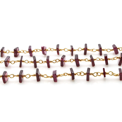 Garnet Square Beads 4-5mm Gold Wire Wrapped Rosary Chain