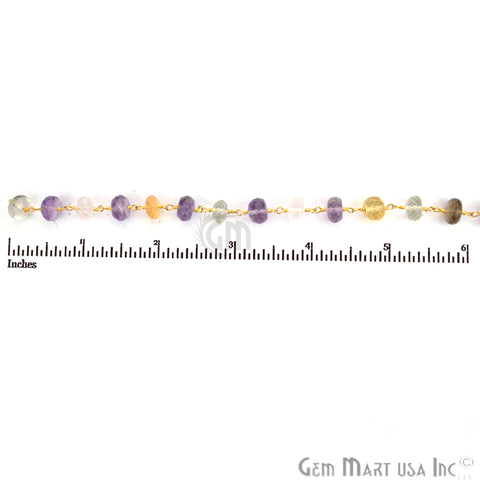 Multi Color 7-8mm Beads Chain, Gold Plated Wire Wrapped Rosary Chain - GemMartUSA (764022554671)