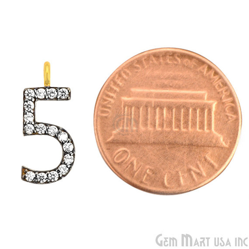 5' Numbering CZ Pave Gold Vermeil Charm for Bracelet & Pendants - GemMartUSA