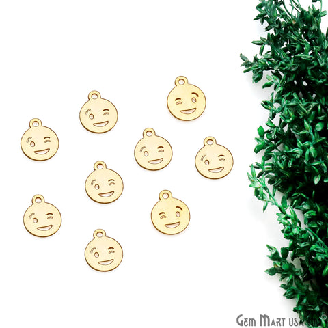 Emoji Shape Laser Finding Gold Plated 14.8x12mm Charm For Bracelets & Pendants