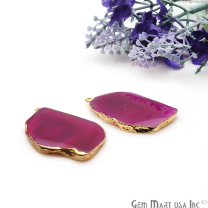 Agate Slice 42x23mm Organic Gold Electroplated Gemstone Earring Connector 1 Pair - GemMartUSA