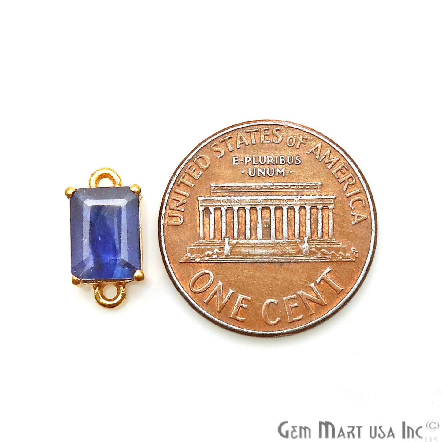 Sapphire Prong Setting Gold Plated Double Bail Gemstone Connector - GemMartUSA