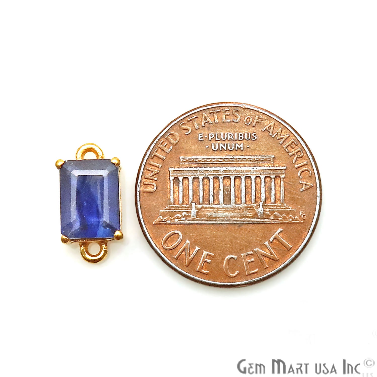 Sapphire Prong Setting Gold Plated Double Bail Gemstone Connector - GemMartUSA