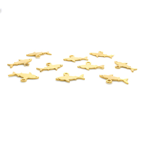 Shiny Fish Shape Laser Finding Gold Plated 20x13mm Charm For Bracelets & Pendants