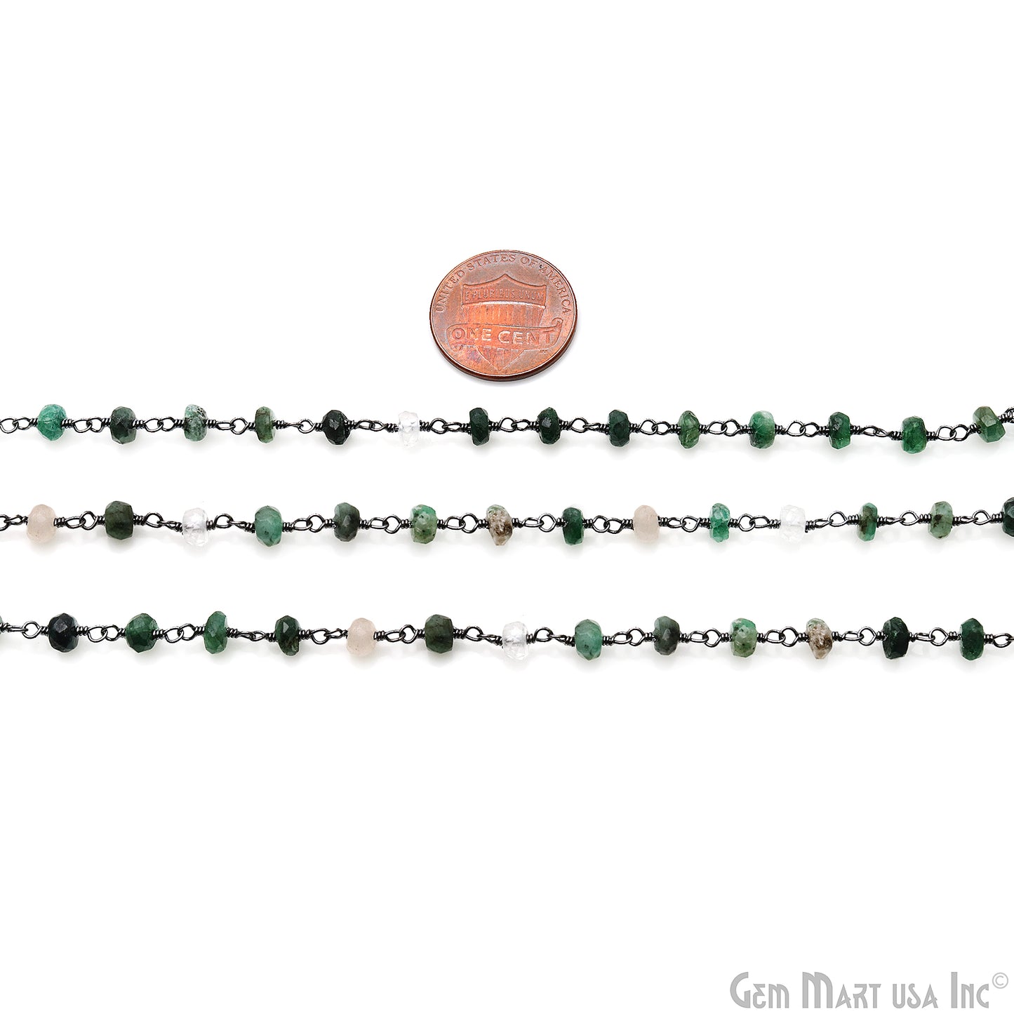 Emerald 4mm Faceted Beads Oxidized Rosary Chain