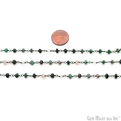 Emerald 4mm Faceted Beads Oxidized Rosary Chain