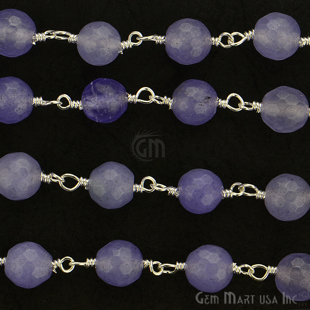 Light Lavender Jade Beads Silver Plated Wire Wrapped Rosary Chain (763864383535)